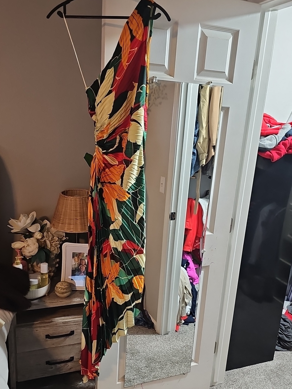 Dress Forum Tropical Asymmetrical Maxi Dress - Green, Orange, Red